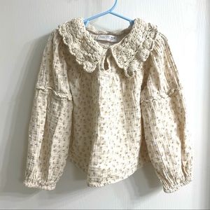 Zara Girls Muslin Top Ruffle Cream Size 7